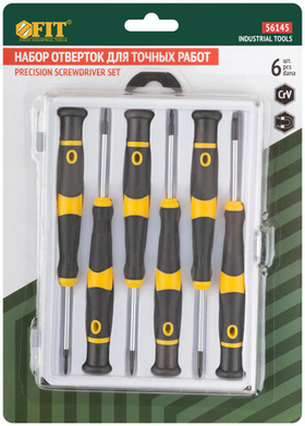 Отвертки для точных работ crv, 6 шт., ph/sl, пластиковый кейс FIT 56145