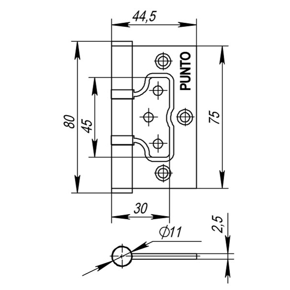 Петля универсальная без врезки 200-2B 75x2,5 PN (мат. никель)