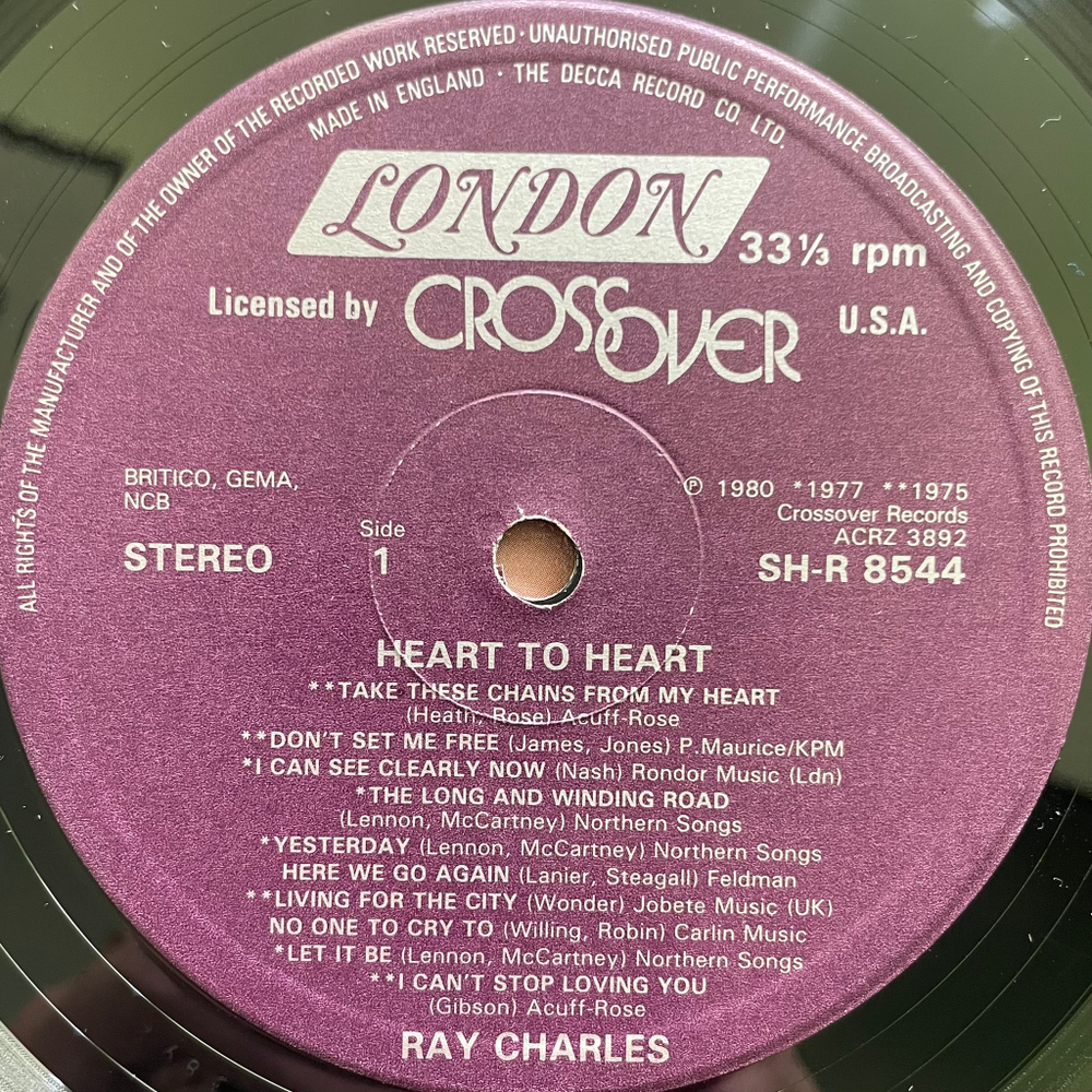 Ray Charles ‎– Heart To Heart - His 20 Hottest Hits (Англия 1980г.)