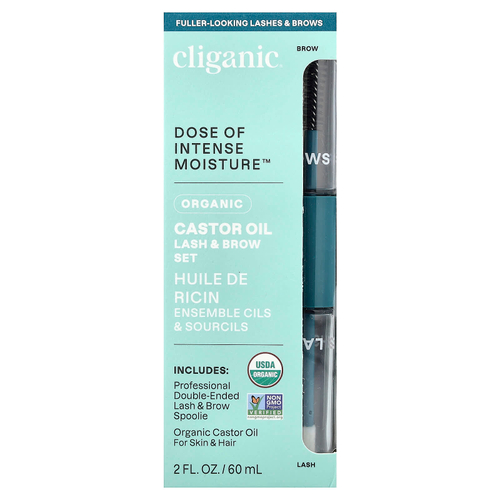 Cliganic, Dose of Intense Moisture™, органическое касторовое масло, набор для ресниц и бровей, 60 мл (2 жидк. унции)