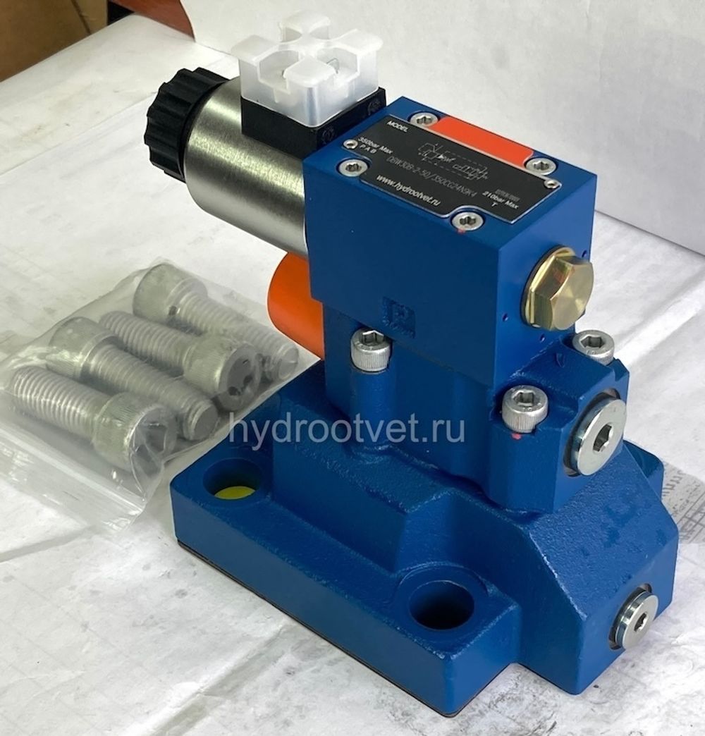 DBW30B1-5X/315CW220-50N9K4 - Предохранительный клапан Ду32 с давлением настройки до 315 бар, управление - X и Y - внутренние с разгрузкой B = открыт с электроуправлением W220