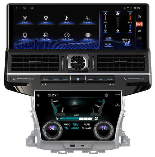 Магнитола для Toyota Land Cruiser 200 2015-2021 (с JBL и 360) - Kuberg ZH-T1604X монитор 16.3" на Android 12, Быстрая, CarPlay, 4G SIM-слот, сенсорный блок климата