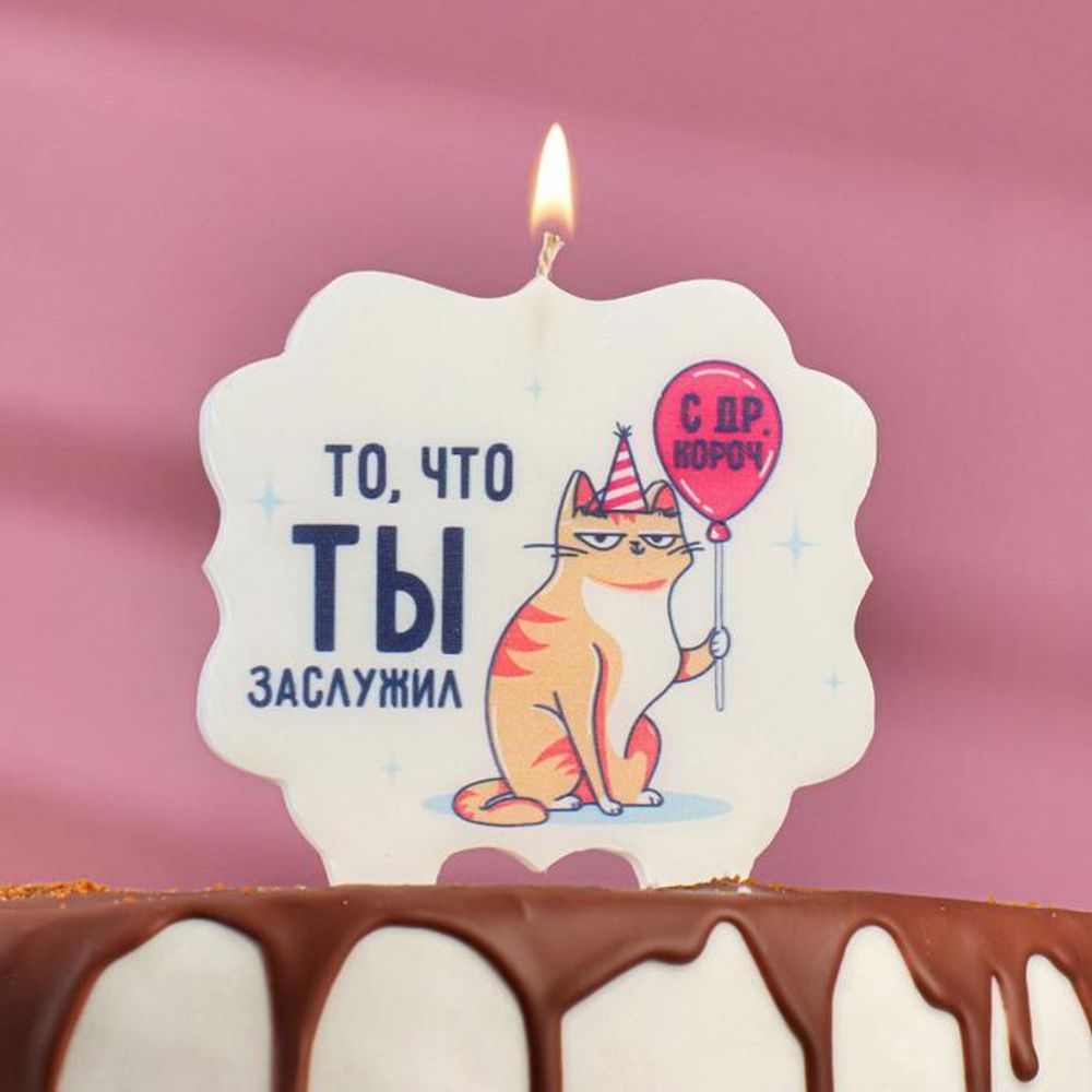 Свеча для торта «То, что ты заслужил. Кот с шариком», 8 см.