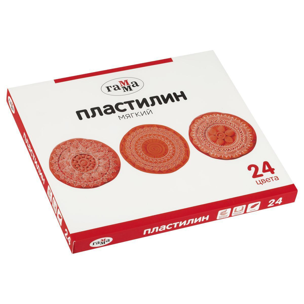 Пластилин 24 цвета, 480г, со стеком (Гамма)