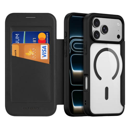 Чехол книжка черного цвета с MagSafe от Dux Ducis для смартфона iPhone 17 Pro Max, серия Skin X Pro Series Case