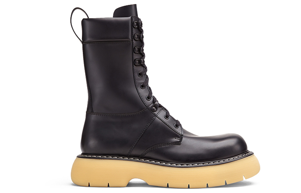 Bottega Veneta The Bounce Leather Lace Up Ankle Boot Black Yellow