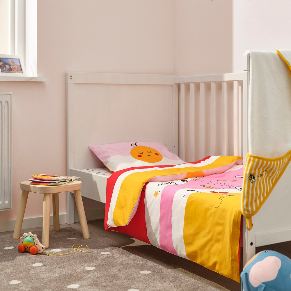 IKEA GRÖNFINK  (ИКЕА ГРЁНФИНК)  -  Пододеяльник и наволочка для кроватки - разноцветный/в полоску 110x125/35x55 см