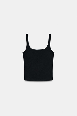 ZARA ТОП НА БРЕТЕЛЯХ ИЗ ХЛОПКА И МОДАЛА, ЧЕРНЫЙ