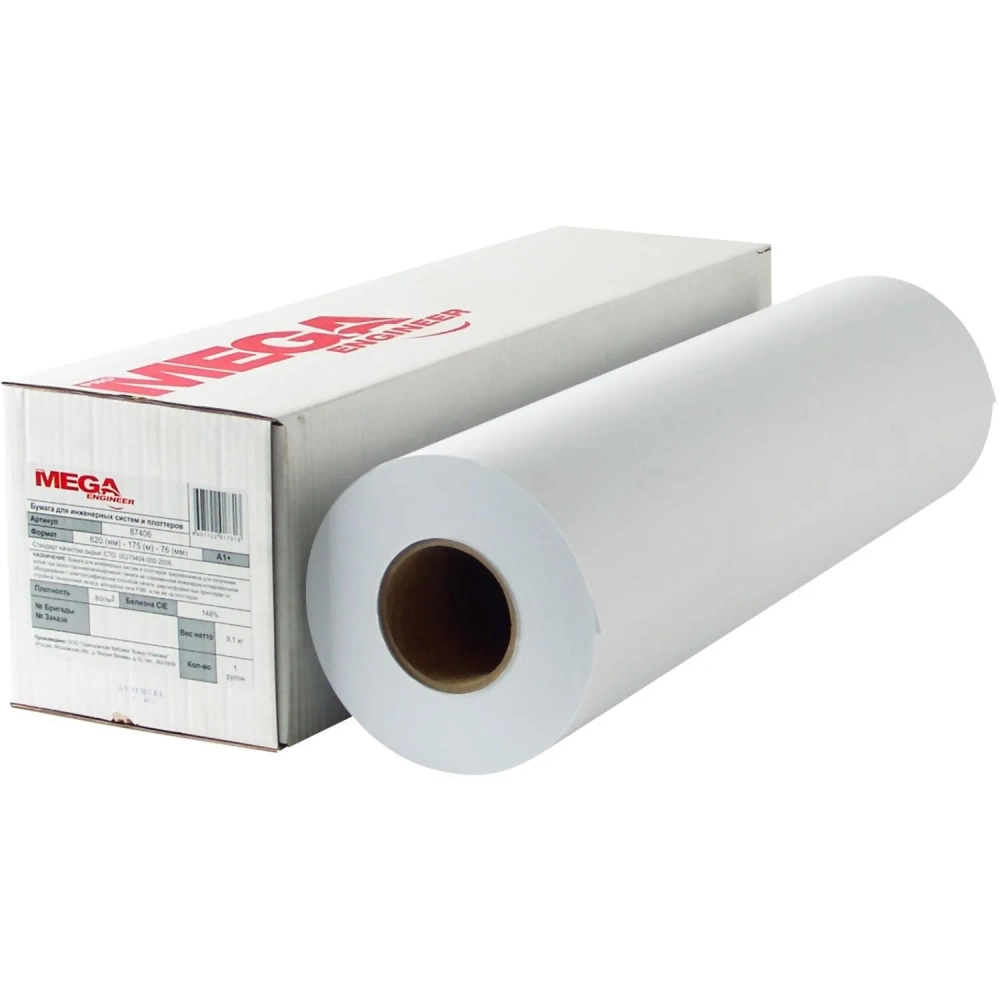 Бумага широкоформатная Комус (ProMega engineer) (80 г/кв.м, длина 175 м, ширина 620 мм, диаметр втулки 76 мм)