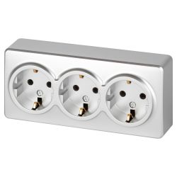 Розетка ЭРА Эксперт 11-2208-03 тройная с заземлением 3х2P+E Schuko IP20 16A-250В ОУ алюминий | Эра Эксперт
