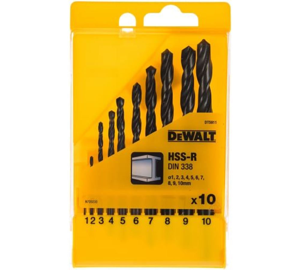 Набор сверл по металлу в пластиковой кассете 10 шт. (1-10 мм; HSS-R) DEWALT DT 5911