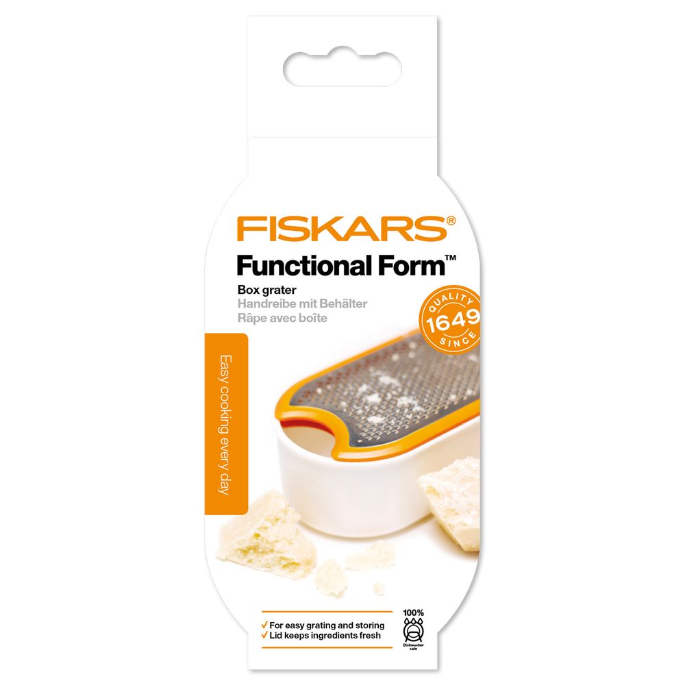 Fiskars 1019530 [FF; белая; нерж. 2-х стор.; 140г] Терка с/контейн.