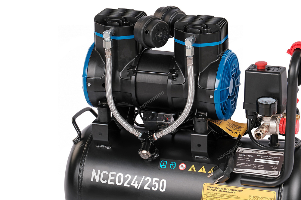 NORDBERG (NCEO24/250) Компрессор безмасляный 220 В, ресивер 24 л, 250 л/мин