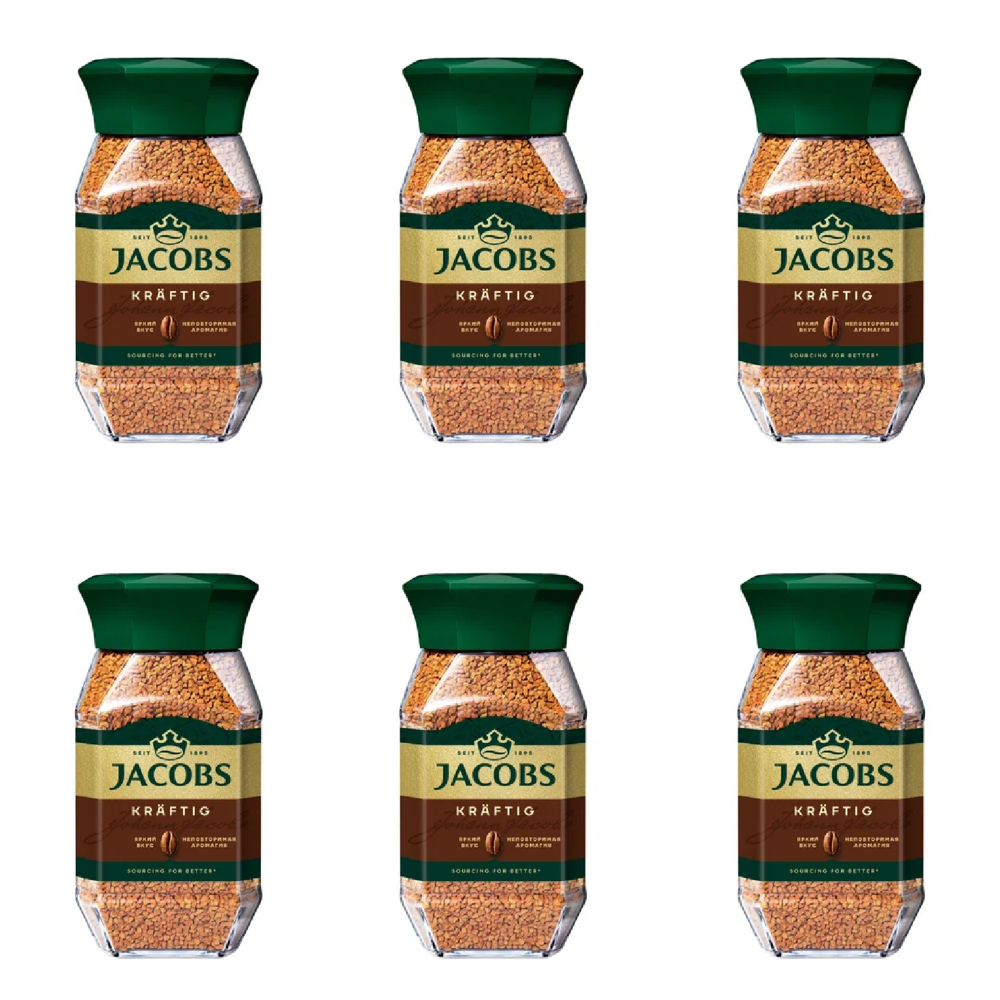 Кофе растворимый Jacobs Kraftig, 200 г стеклянная банка (Якобс) х 6 шт