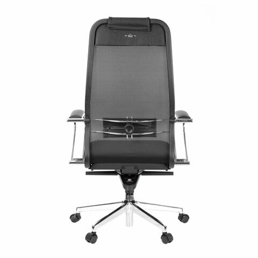 Кресло офисное МЕТТА "ErgoLife" Comfort, хром, сиденье мягкое, ткань-сетка/экокожа, черное