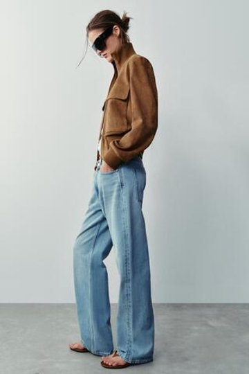 ZARA БОМБЕР ИЗ ИСКУССТВЕННОЙ ЗАМШИ, РЫЖЕВАТО-КОРИЧНЕВЫЙ