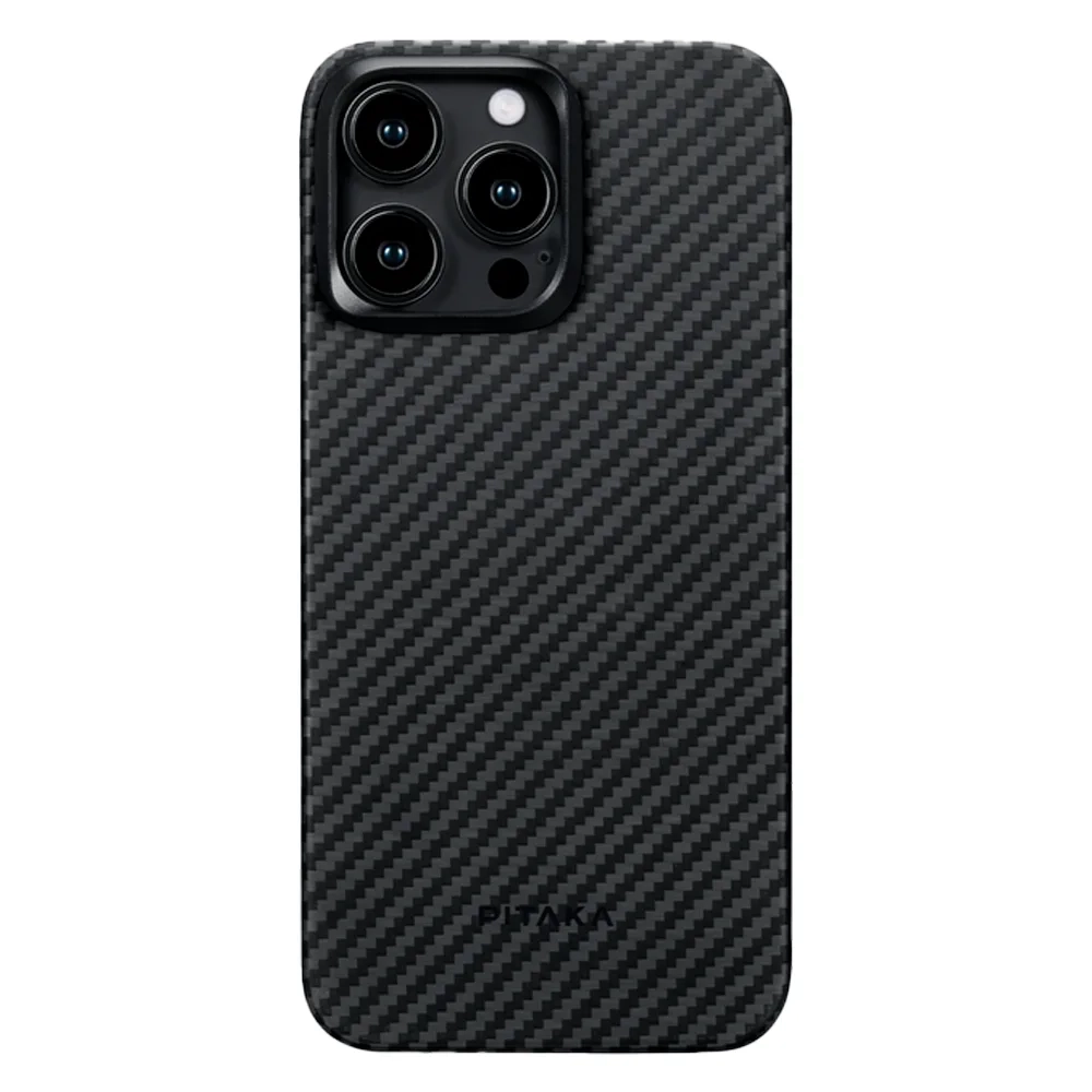 Чехол из арамидного волокна с поддержкой MagSafe PITAKA MagEZ Case 4 1500D для iPhone 15 Pro, Black / Grey Twill (Cаржевое переплетение)