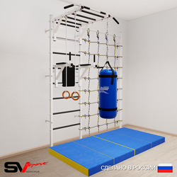 Шведская стенка Sv Sport 54150 (Турник рукоход/Брусья/Кольца/Цепь/Мешок 15кг/Мат 2м/Канатный лаз)