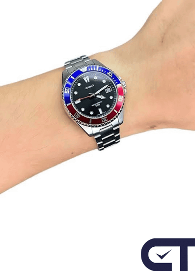 CASIO MDV-10D-1A3 — спортивные часы с чёрным циферблатом и безелем «Pepsi»