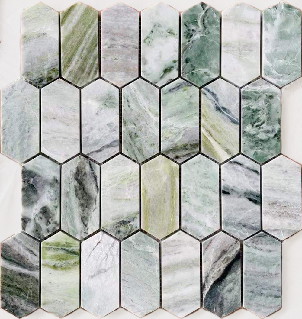 Мозаика Pietrine Hexagonal - Onice verde oliva полированная 27,8x30,4х0,7 см (чип 38x86x7 мм)