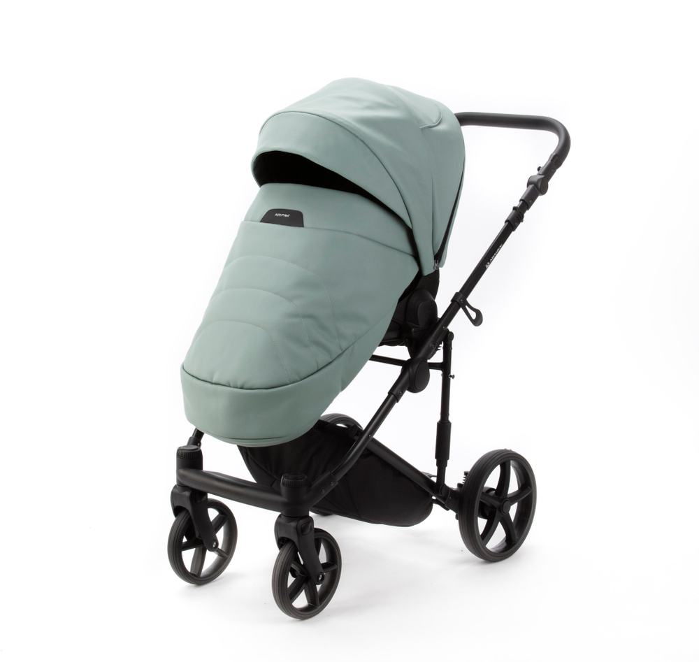 Детская универсальная коляска Adamex ZICO NEW Deluxe ZN-SA20 2в1 (Серо-зеленая экокожа)