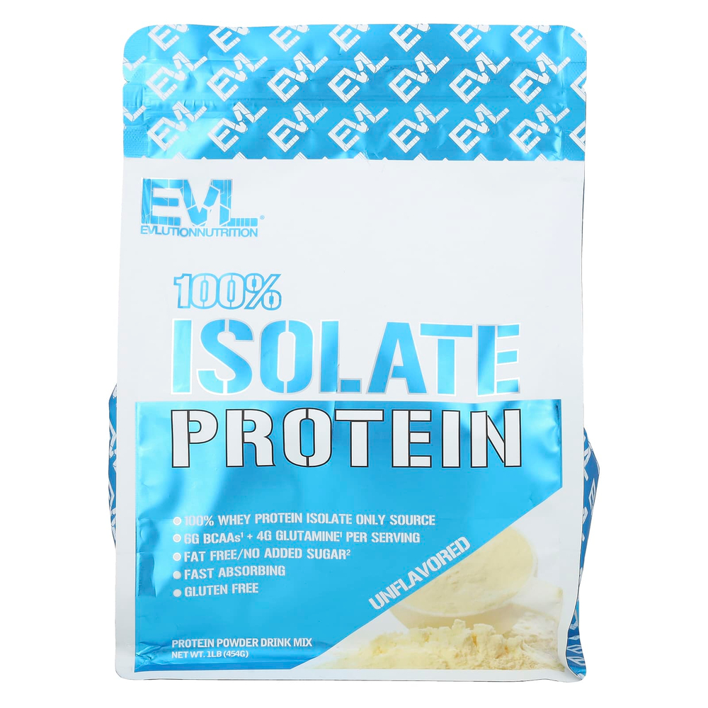 EVLution Nutrition, 100% изолят протеина, без добавок, 454 г (1 фунт)