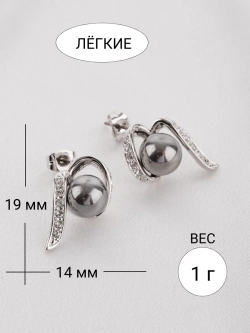 Серьги Вихрь чувств с черным жемчугом в родии