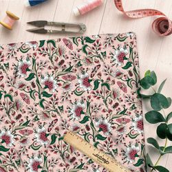 Ткань оксфорд 600 орнамент цветов с листьями