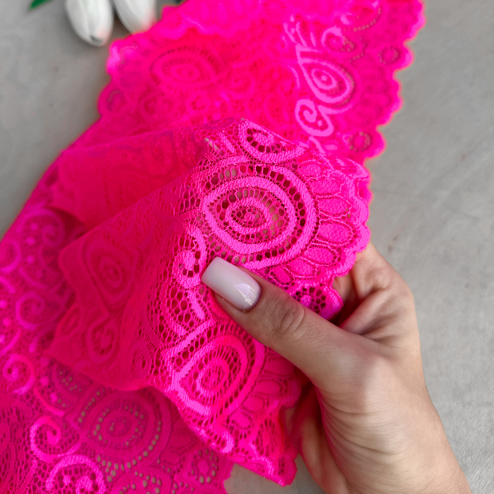 Широкое кружево эластичное 18см, Розовый неон (lace/magn/180)