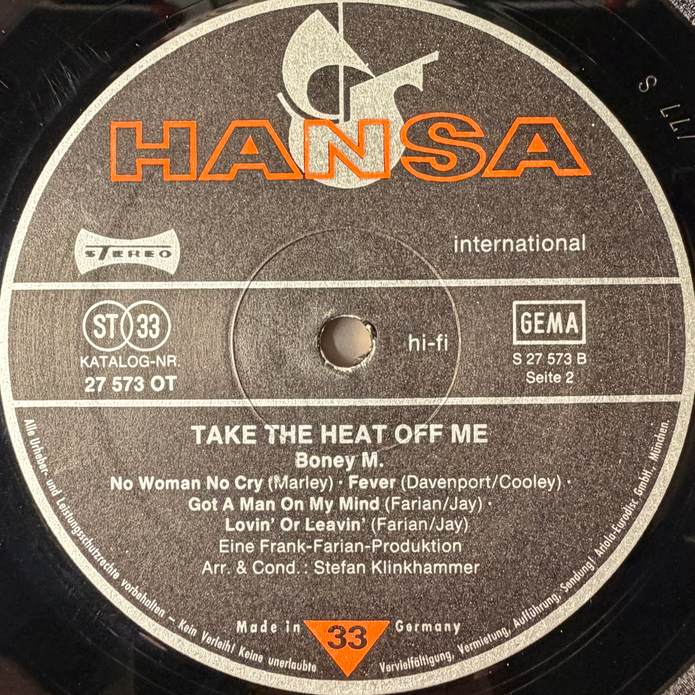 Boney M. ‎– Take The Heat Off Me (Германия 1976г.)