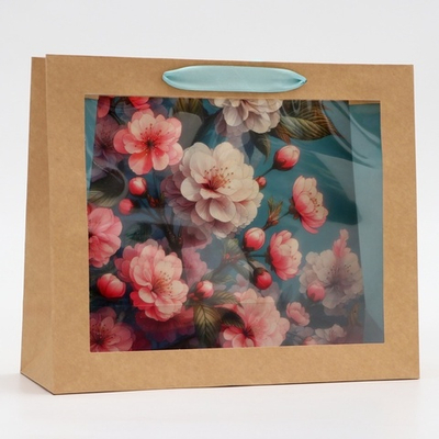 Пакет подарочный с PVC окном, «Цветы», 31×11×26 см