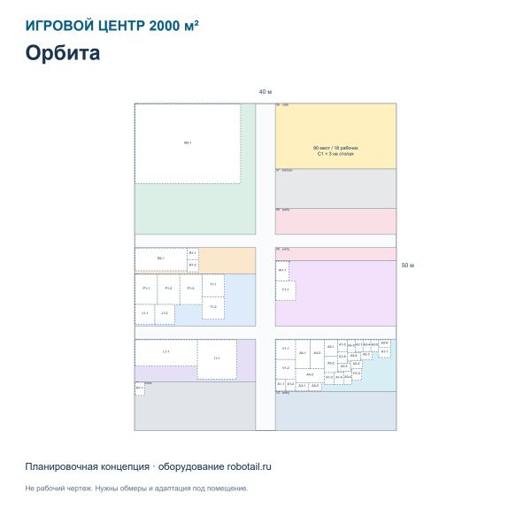 Игровой центр 2000 м² «Орбита»: планировка и бизнес-план Игровой центр 2000 м² «Орбита»: планировка и бизнес-план