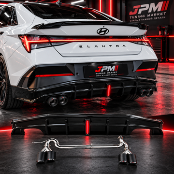 Диффузор с раздвоением выхлопа и LED лампой Hyundai Elantra 2023-2025 чёрный глянец