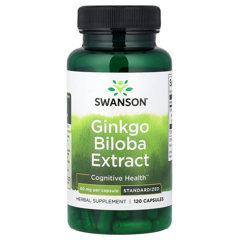 Swanson Vitamins, экстракт гинкго билоба, стандартизированный, 60 мг, 120 капсул