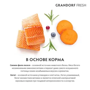 Сухой корм GRANDORF Fresh Dog Adult MED&MAXI Salmon&Sweet Potato для собак средних и крупных пород из свежего филе лосося с бататом
