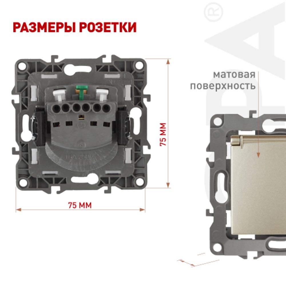Розетка ЭРА Серия 12 12-2103-04 с заземлением 2P+E Schuko со шторками с крышкой 16A-250В IP20 шампань | Эра 12