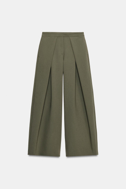 ZARA ШИРОКИЕ БРЮКИ СО СКЛАДКАМИ, ХАКИ