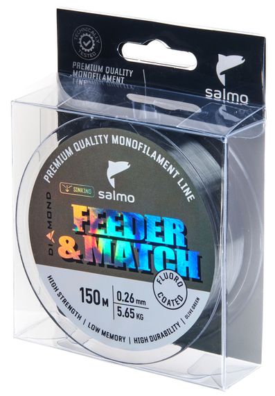 Леска монофильная Salmo Diamond FEEDER & MATCH FLUORO COATED Olive Green 150/026
