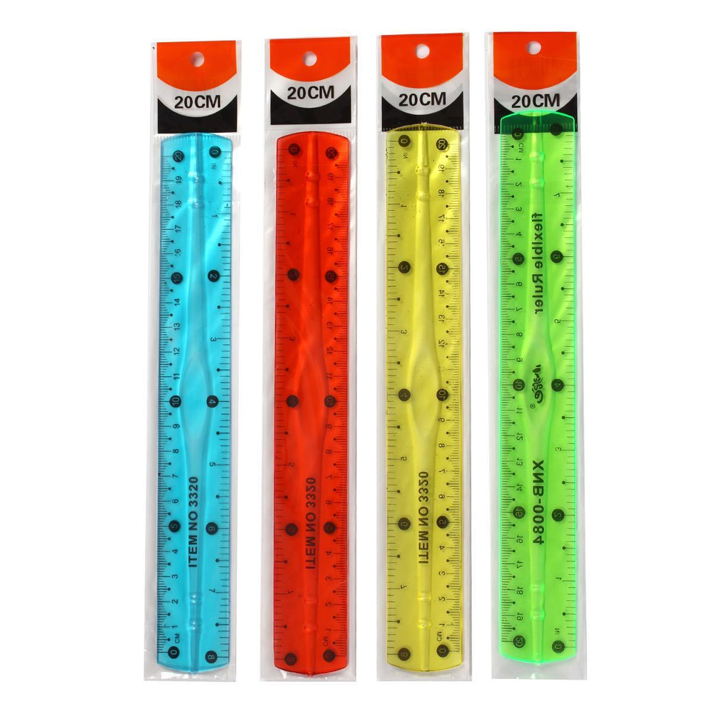 Линейка гибкая 20см инд.пакет 4 цвета микс