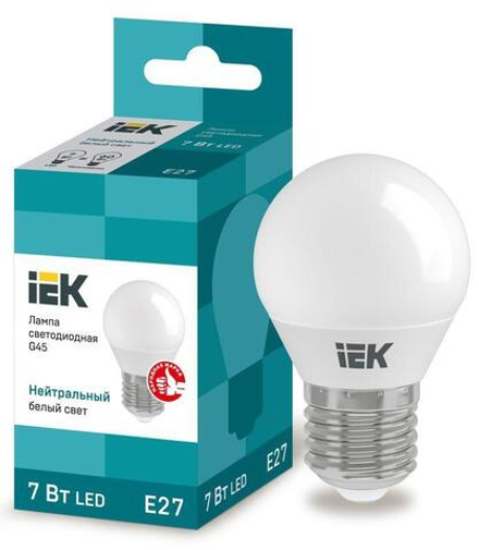 Лампа светодиодная Eco G45 7Вт шар 4000К нейтр. бел. E27 630лм 230-240В IEK LLE-G45-7-230-40-E27