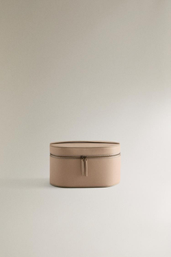 ZARA HOME МАЛЕНЬКАЯ ЖЕСТКАЯ КОЖАНАЯ КОСМЕТИЧКА, БЕЖЕВЫЙ