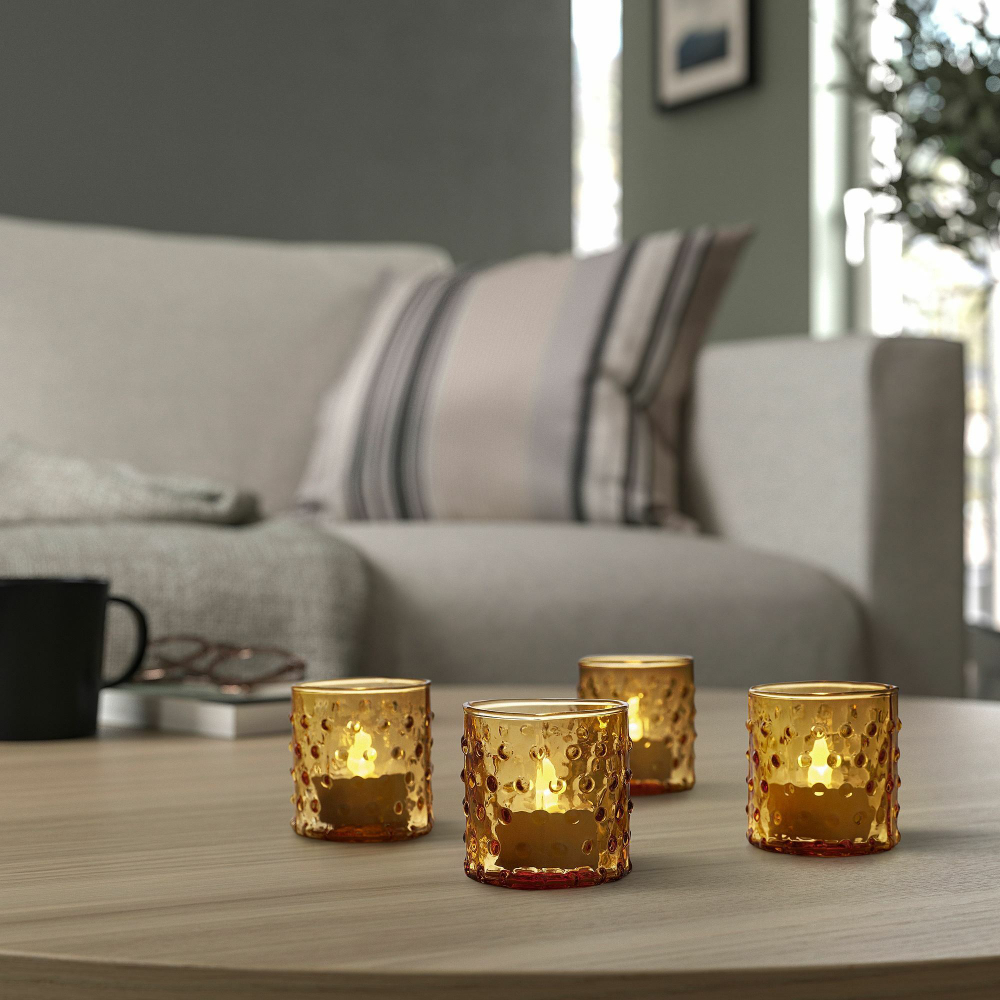 Набор подсвечников IKEA HUTLOS (ХУТЛЕС), Темно-желтый, 6 см, 4 шт