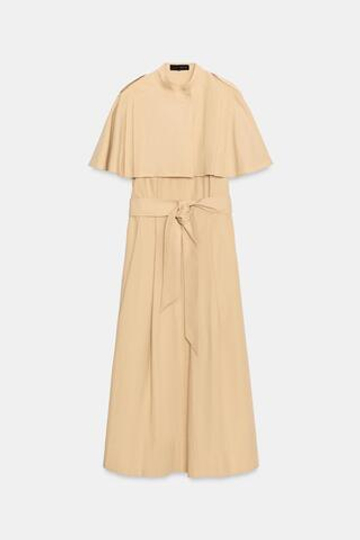 ZARA ПЛАТЬЕ-РУБАШКА С РУКАВАМИ-НАКИДКАМИ — ZW COLLECTION, РЫЖЕВАТО-КОРИЧНЕВЫЙ