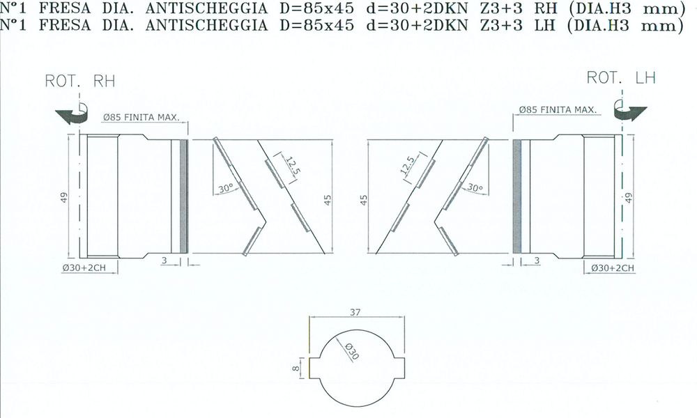 PCD фреза D.85x45x30+DKN Z=3+3 H=3 LH + RH