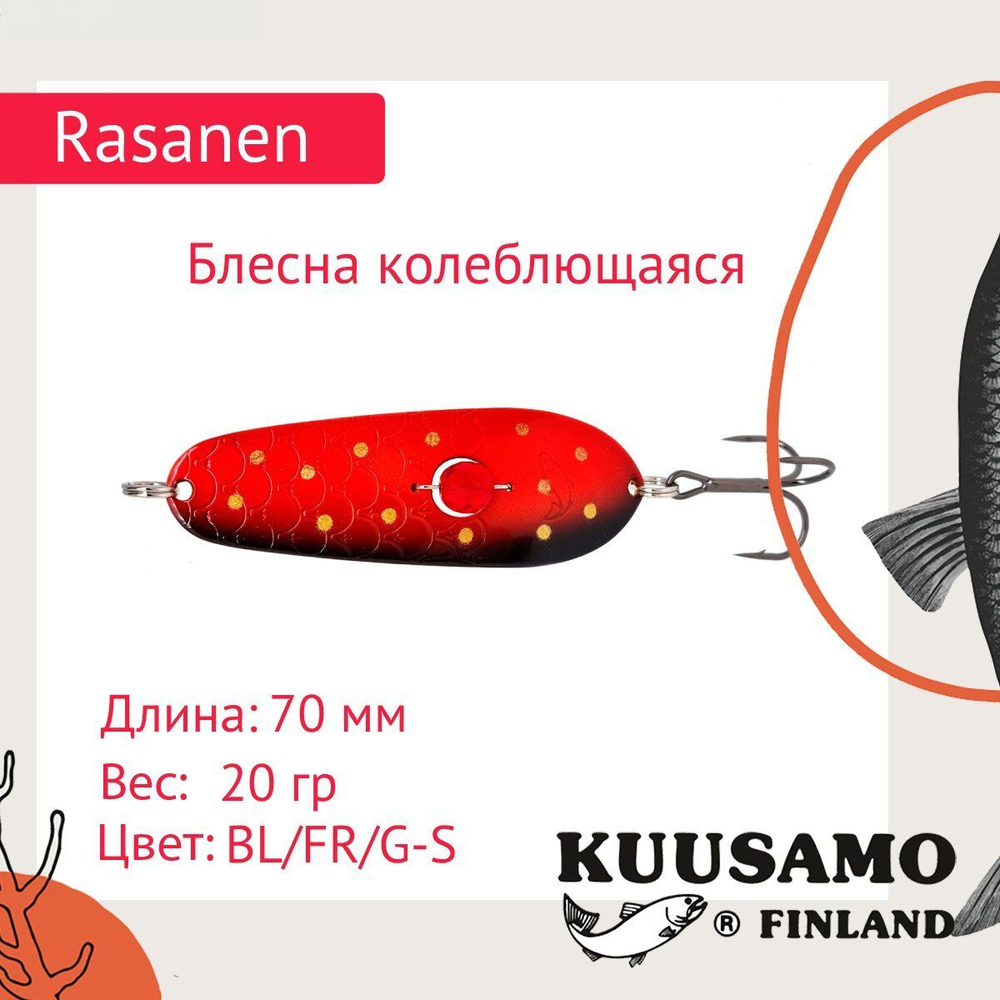 Блесна колеблющаяся Kuusamo Rasanen 70/20 с камнем BLU/B-S