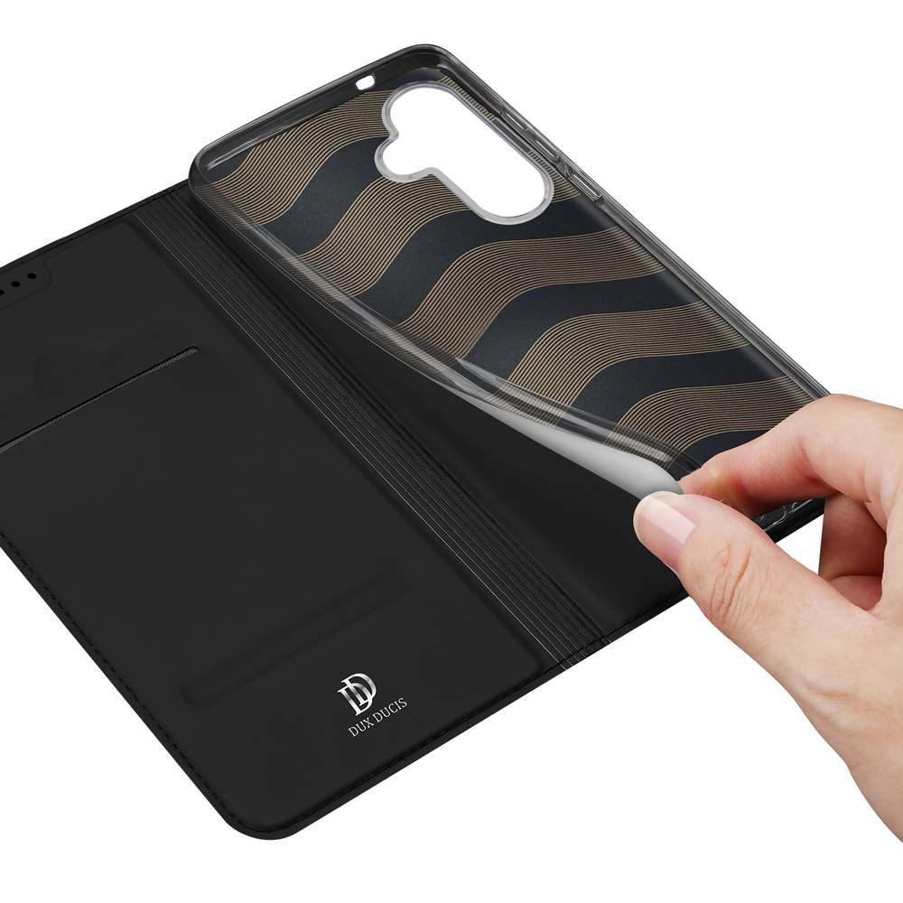 Чехол книжка из PU кожи черного цвета от Dux Ducis для Samsung Galaxy S25+, серия Skin Pro Series Case