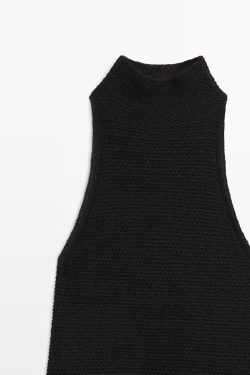 Massimo Dutti Комбинированное платье миди, черный