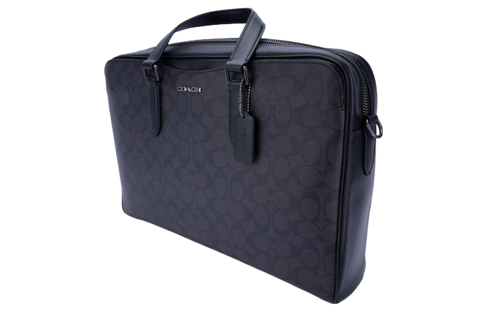 COACH Graham Calfskin Portable One Shoulder Crossbody Briefcase Large Men"s Black