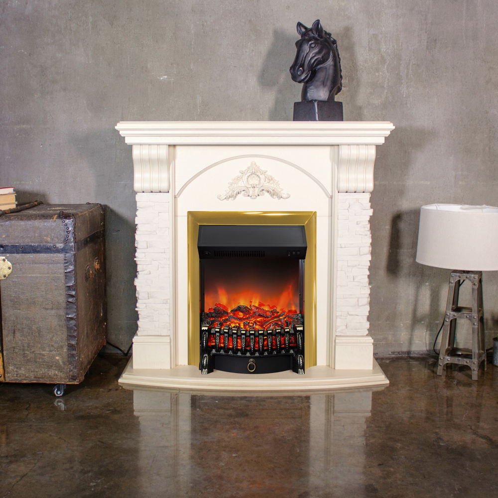 Каминокомплект Real Flame Athena WT с очагом Fobos Lux Brass
