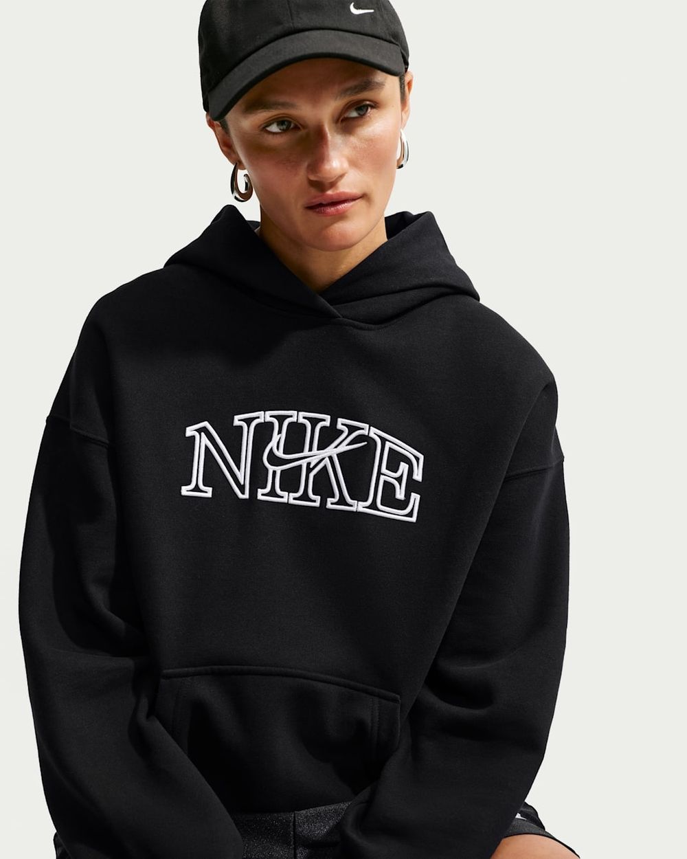 Толстовка женская NIKE W NK STDO FLC MW OS LGO PO HDY